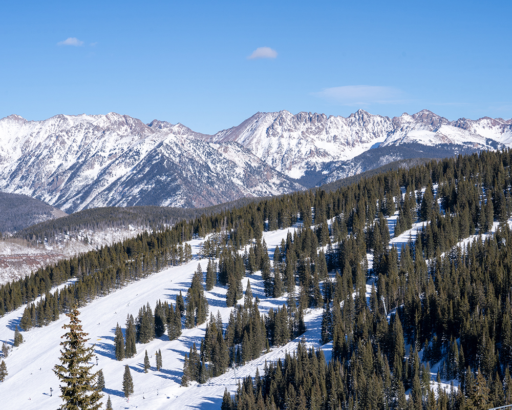 View of vail ski slopes and surrounding mountains
